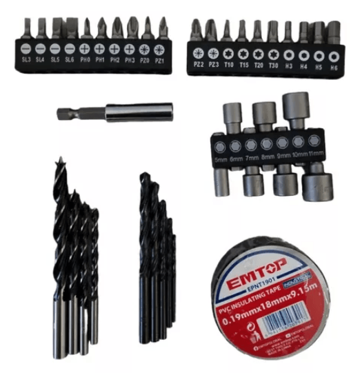 PARAFUSADEIRA E FURADEIRA EMTOP A BATERIA 12V/1,5AH COM 96
