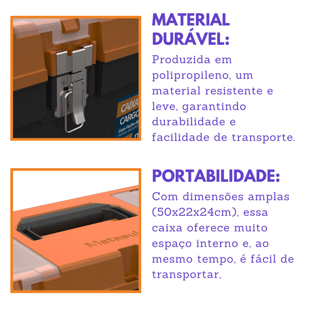 Caixa Para Ferramentas Cargo Metasul 19 Pol - 50x22x24cm :