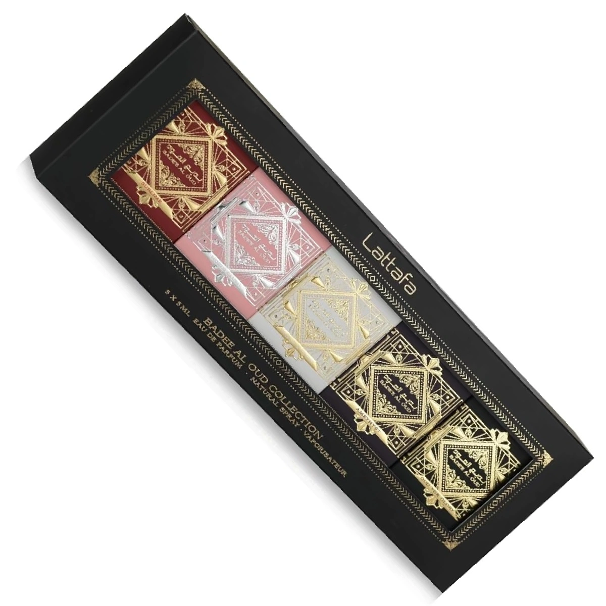 Kit Mini Badee Al Oud Collection Lattafa - Árabe Feminino EDP 5X5ml - Lattafa no Atacado