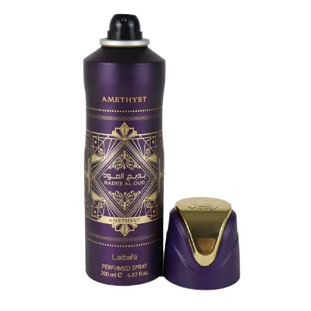 Desodorante BadeE Al Oud Amethyst Lattafa Unisex 200ml - Perfumes Árabes Lattafa no Atacado