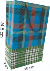 Sacola de Papel Cartão 210g Azul-Verde - Alça Cordão 24,5 X 15 X 7cm