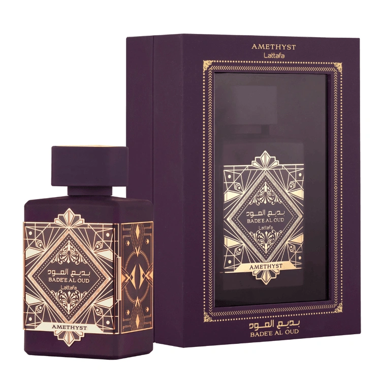 Bade-e Al Oud Amethyst Perfume Unissex EDP 100ml- Perfumes Árabes Lattafa no Atacado