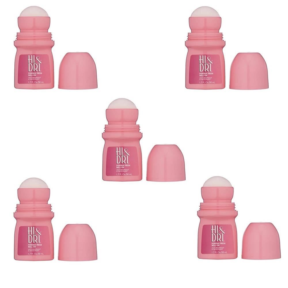 KIT COM 5 Desodorante Hi & Dri Roll-On Powder Fresh Antiperspirant 50ml - Hi & Dri Atacado