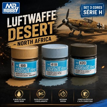 LUFTWAFFE DESERT – NORTH AFRICA: SET DE 3 TINTAS MR HOBBY AQUEOUS (H66, H420, H418)