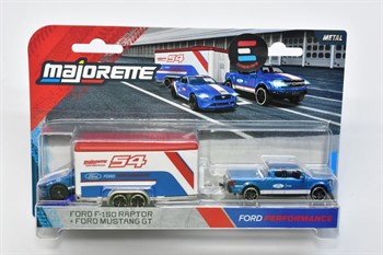 MAJORETTE  - RACING DELUXE TRAILER - FORD F-150 RAPTOR + FORD MUSTANG GT