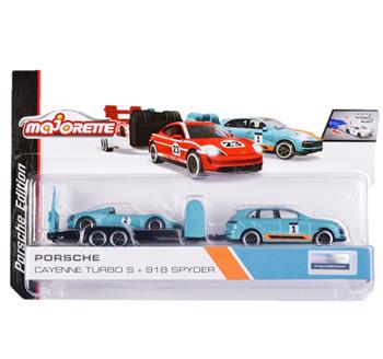 MAJORETTE - PORSCHE RACE TRAILER - CAYENNE TURBO S + 918 SPYDER