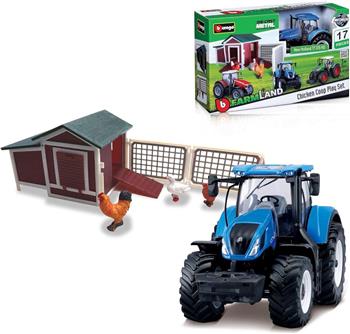 MINIATURA BBURAGO NEW HOLLAND T7.315 HD COM CENÁRIO: AVENTURA NA FAZENDA