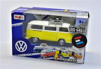 MINIATURA KOMBI AMARELA MAISTO WEEKENDERS VOLKSWAGEN C/ PNEU EXTRA 1/40