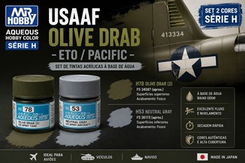 USAAF OLIVE DRAB – ETO/PACIFIC: KIT TINTA PLASTIMODELISMO MR HOBBY AQUEOUS (H78, H53)