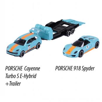 MAJORETTE - PORSCHE RACE TRAILER - CAYENNE TURBO S + 918 SPYDER