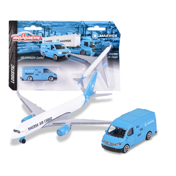 MAJORETTE - LOGISTICS - SET VAN VOLKSWAGEN CRAFTER + AIRBUS A350-900 - MAERSK