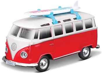 MINIATURA KOMBI VERMELHA MAISTO WEEKENDERS VOLKSWAGEN C/ PRANCHA SURF 1/40