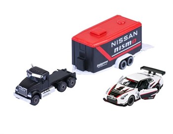 MAJORETTE  - RACING DELUXE TRAILER - MACK GRANITE + NISSAN GT-R NISMO GT3