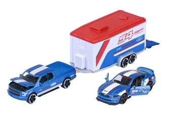 MAJORETTE  - RACING DELUXE TRAILER - FORD F-150 RAPTOR + FORD MUSTANG GT