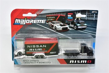 MAJORETTE  - RACING DELUXE TRAILER - MACK GRANITE + NISSAN GT-R NISMO GT3