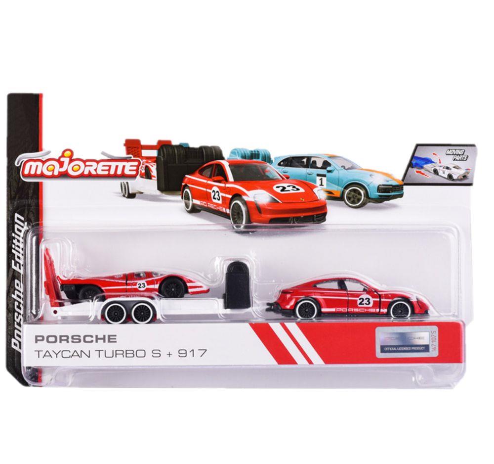 【ギフト】 TRAILER RACE PORSCHE - MAJORETTE - 917 PORSCHE + S TURBO TAYCAN ミニカー