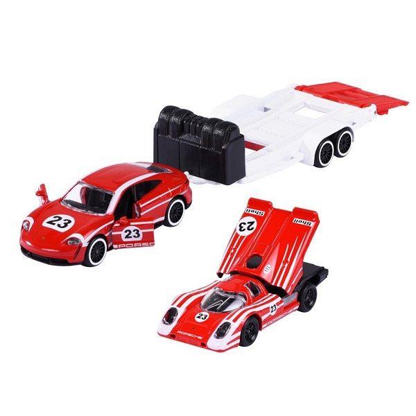 高速配送 S TURBO TAYCAN - TRAILER RACE PORSCHE - MAJORETTE + 917 PORSCHE ミニカー