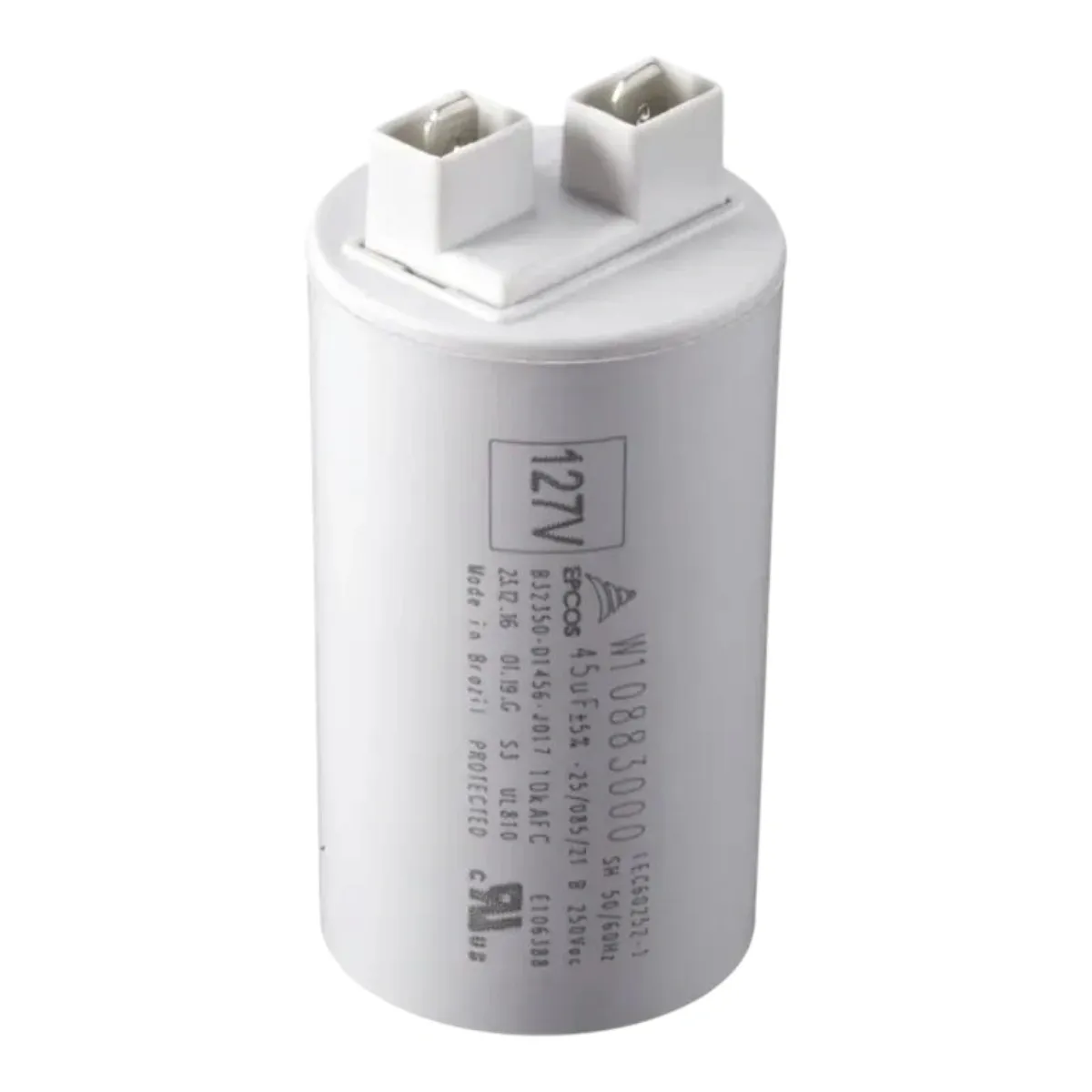 Capacitor 45uF 127V Lavadora 7kg até 16kg Brastemp Consul W10819782 W10883000 ( VERIFICAR COD NOVO W11574386)