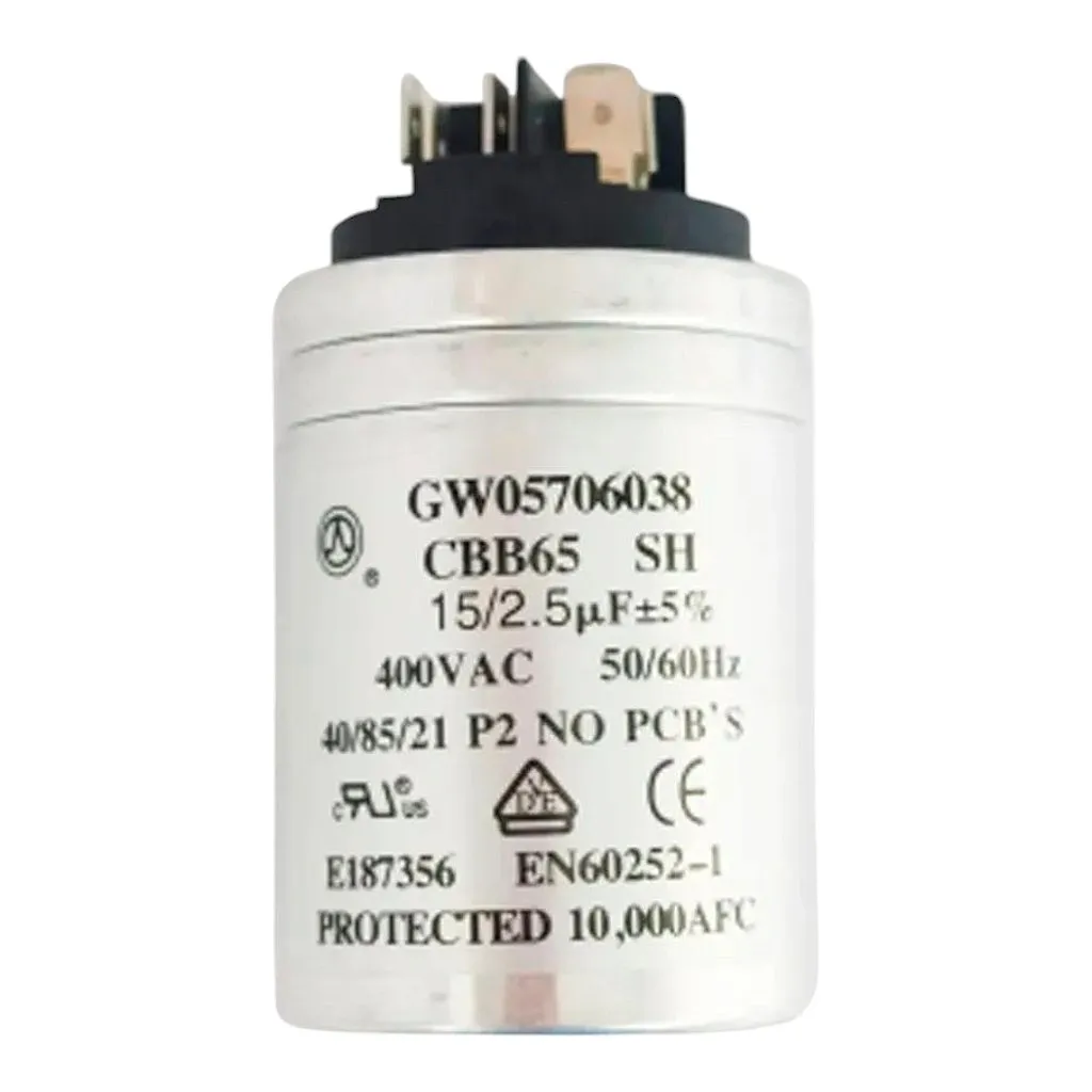Capacitor Duplo 15+2,5uF 400VAC P2 GW05706038 Springer Carrier ( VERIFICAR SUBSTITUTA GW05706001)