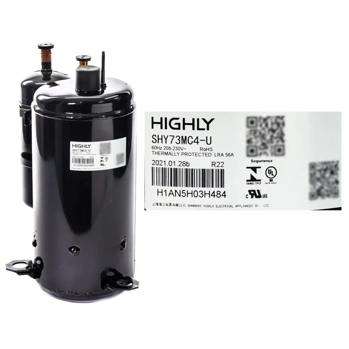 Compressor Rotativo 22K Btus SHY73MC4 R22 220V 60hz Highly W10175060