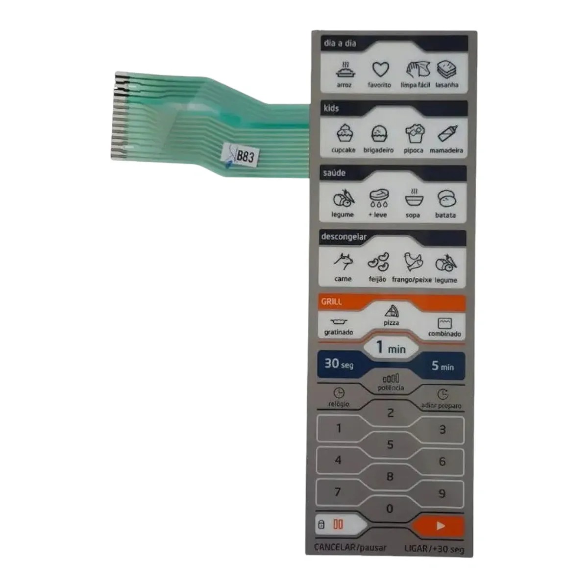 Membrana Painel de Comando Micro-ondas 127V 220V 30L 261400212080 Midea