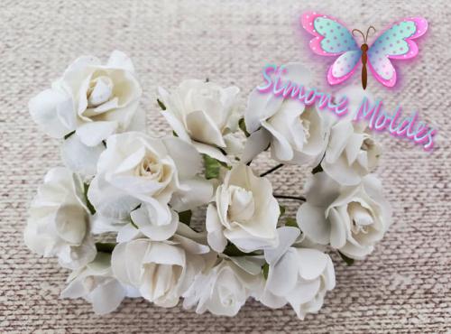 Flor de Papel Mini - Branco : Flores Artificiais - Mini Rosa de Papel :  Simone Moldes