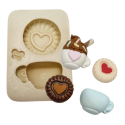 Molde de Silicone Clips doçuras paixão - xicara e biscoito - Cód 1219