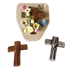 Molde de Silicone para Biscuit Cruz com Flores - Cód 1007