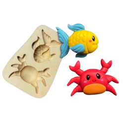 Molde de Silicone Mundo Marinho 6 - Peixe e siri M - Cód 419
