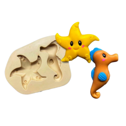 Molde de Silicone Mundo Marinho 7 - Estrela e Cavalo Marinho M - Cód 420
