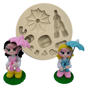 Molde de Silicone Bonequinha Guarda Chuva - Cód 1643