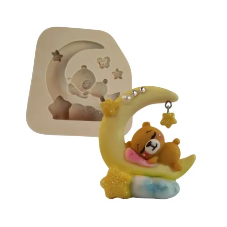 Molde de Silicone Meia Lua Urso Baby - cód 1719