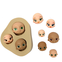 Molde de Silicone Trio de Cabeças Modeladas Pequenas