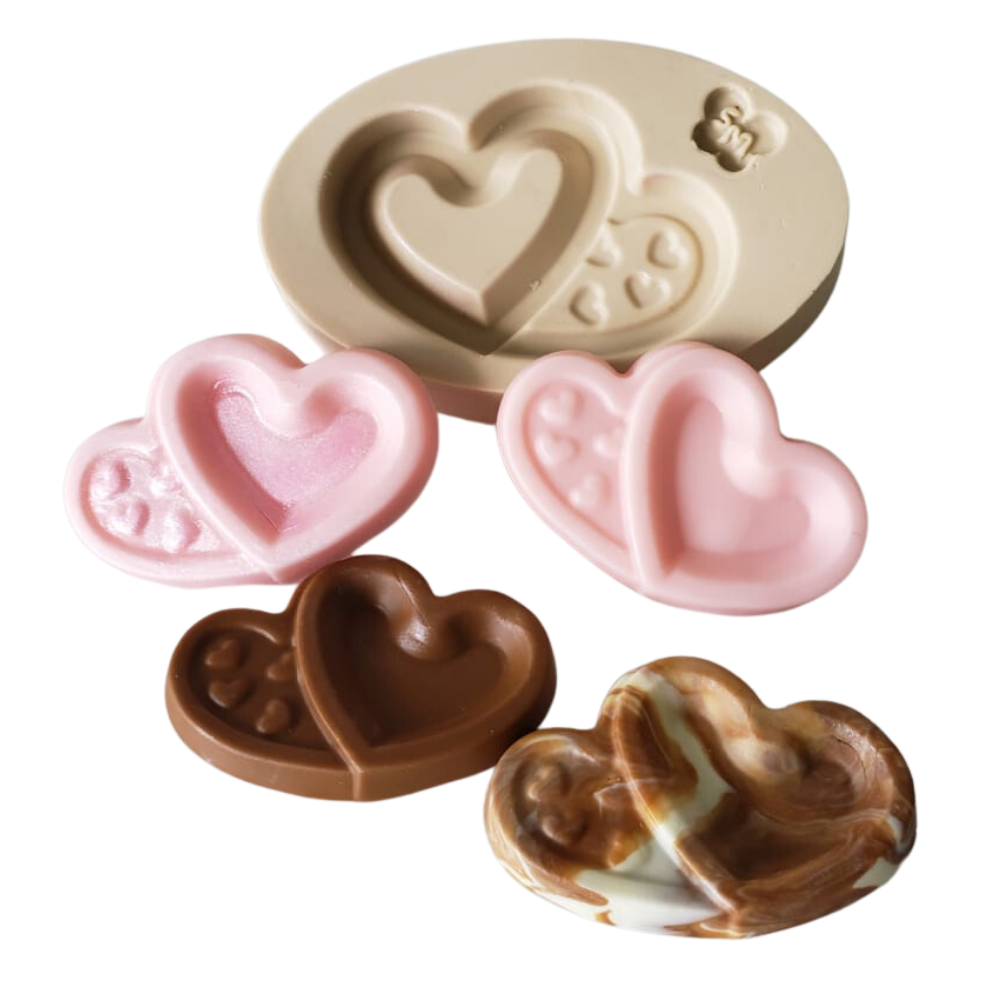 Molde de Silicone para Biscuit Barra Coração Duplo - Cód 1008