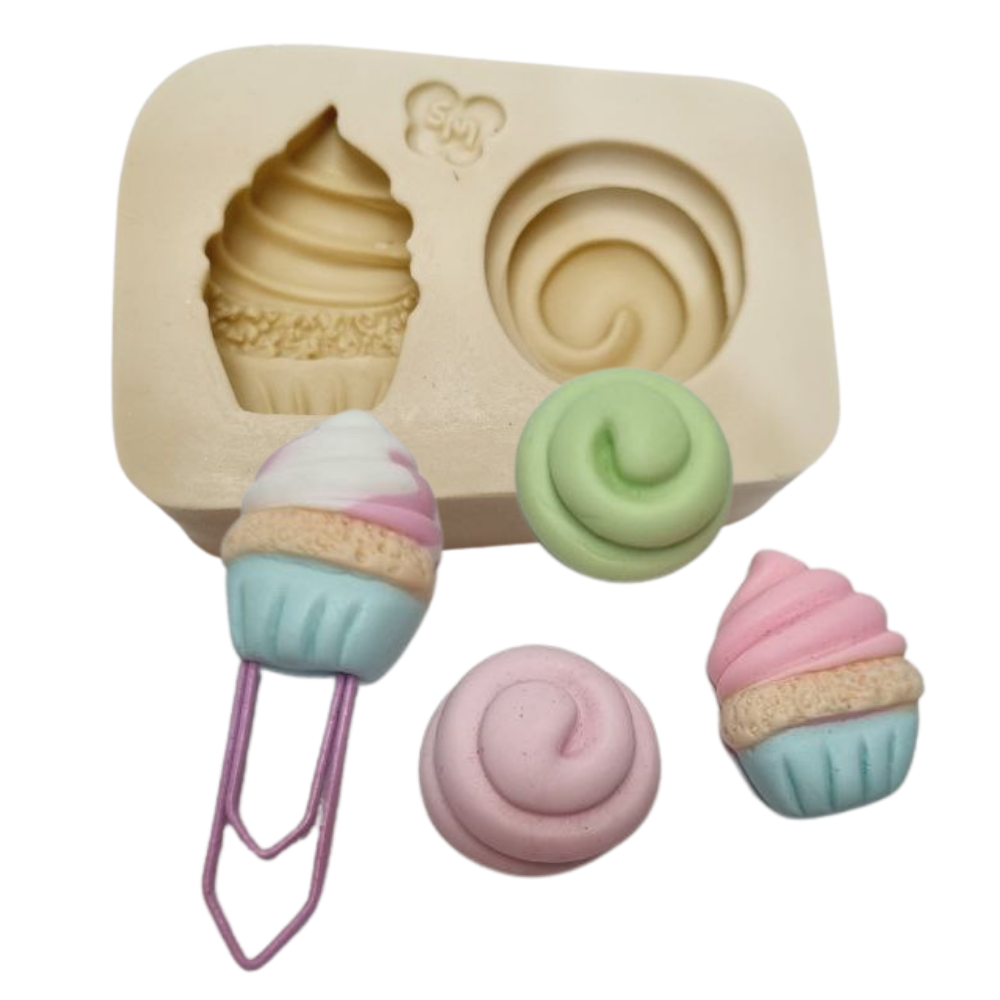 Molde de Silicone Clips doçuras paixão - cupcake e merengue - Cód 1221