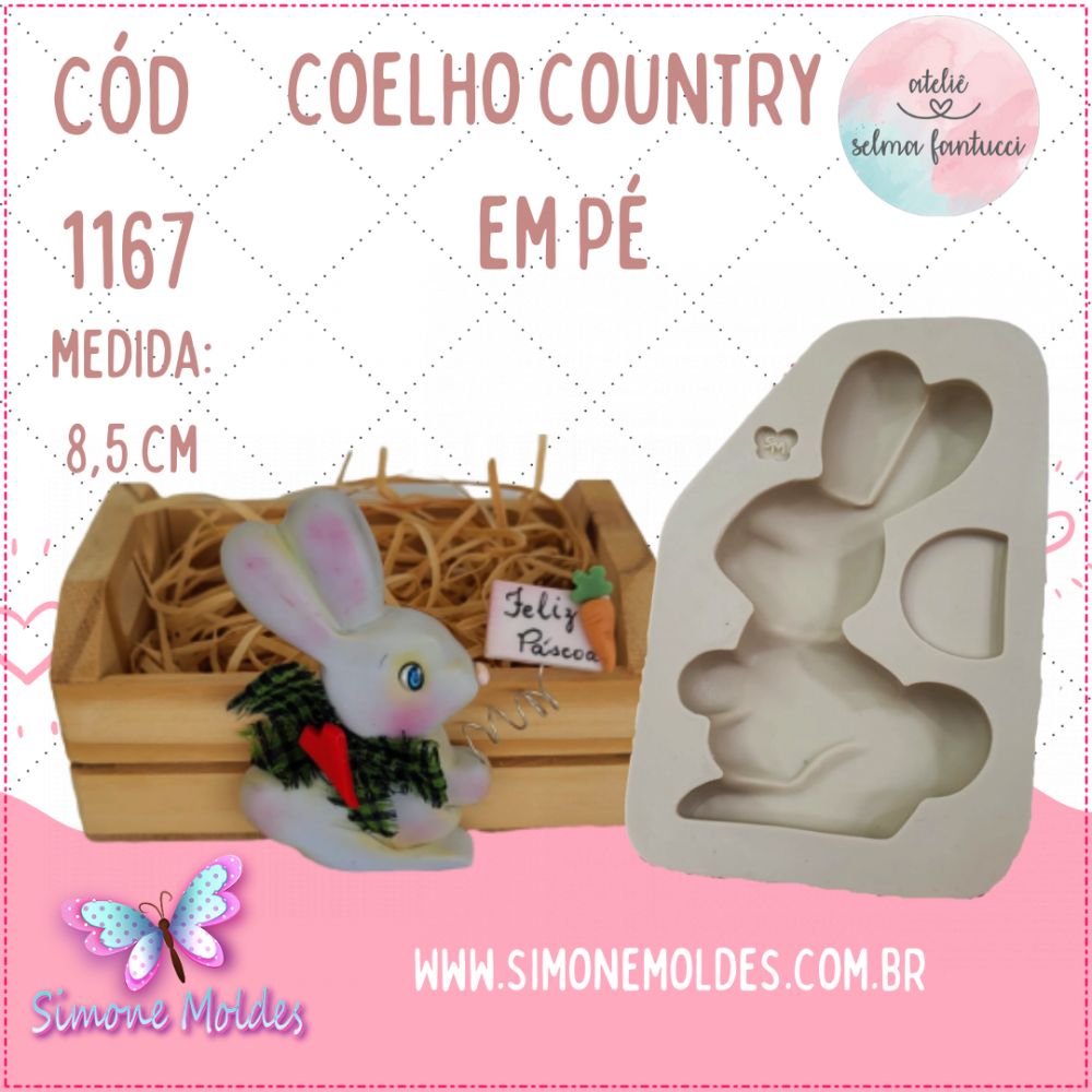 Molde de Silicone Coelho Country em Pé - Cód 1167