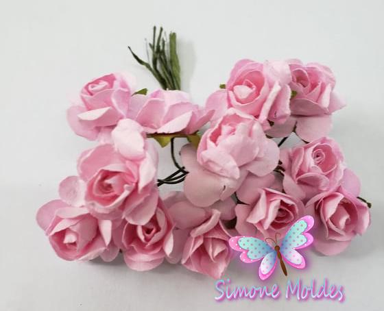 Flor de Papel Mini - Rosa : Flores Artificiais - Mini Rosa de Papel :  Simone Moldes