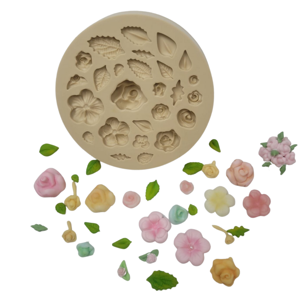 Molde de Silicone Flores e Folhas - Cód 1079