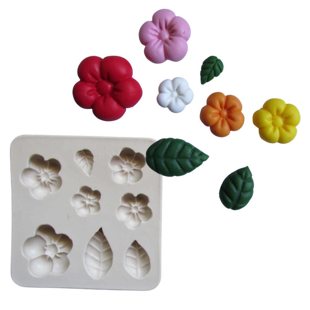 Molde de Silicone Flores Gordinhas e Folhas - Cód 032