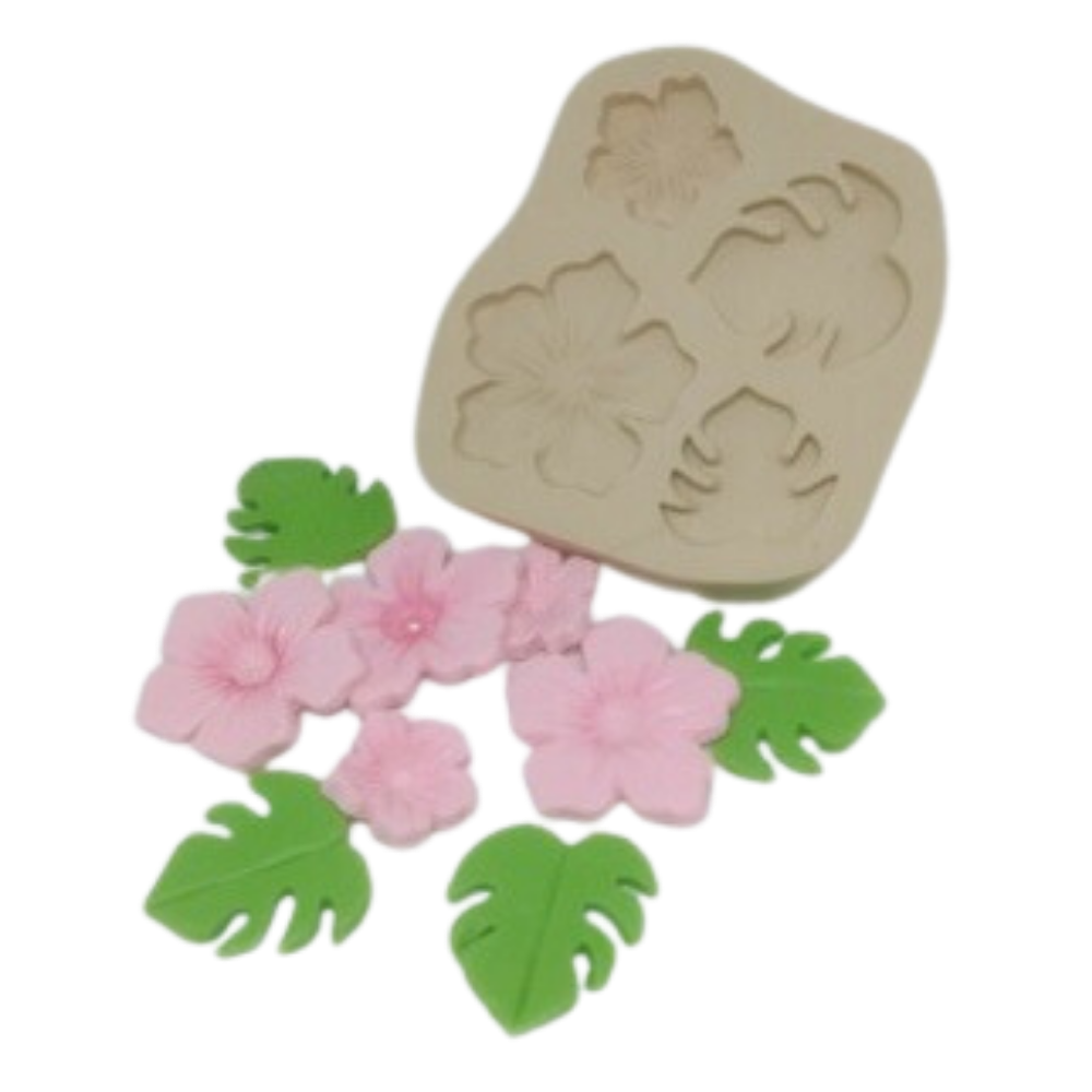 Molde de Silicone Kit Tropical Flores e Folhas - cód 392