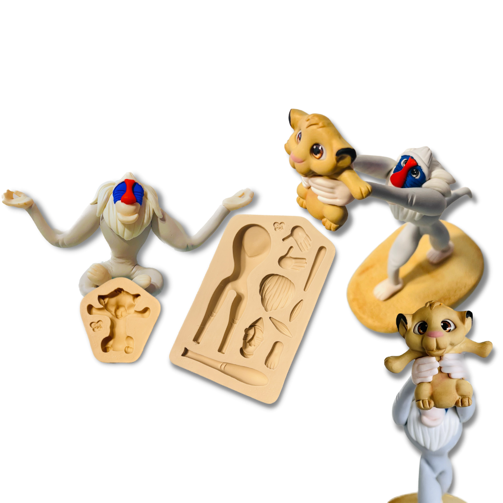 Molde de Silicone Leãozinho Rei e Macaco - Cód 1257