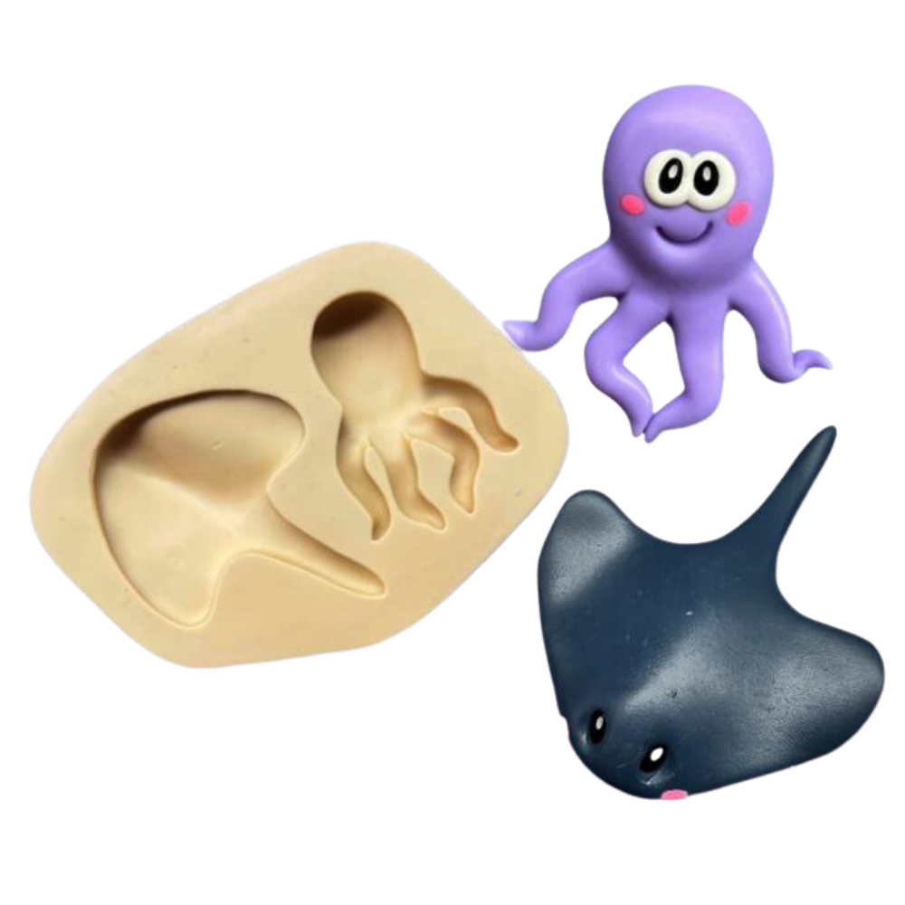 Molde de Silicone Mundo Marinho 8 - Raia e Polvo M - Cód 421