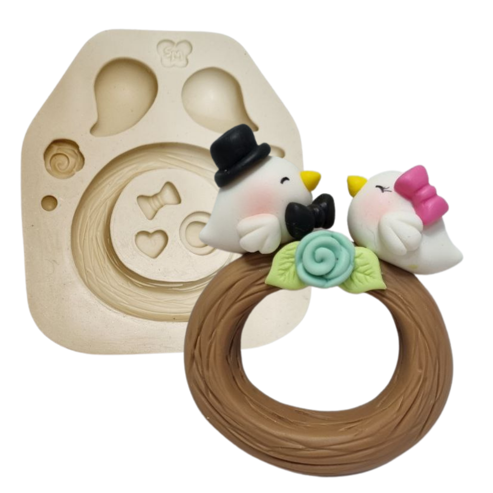 Molde de Silicone Pombinhos no Ninho Paixão - Cód 1227