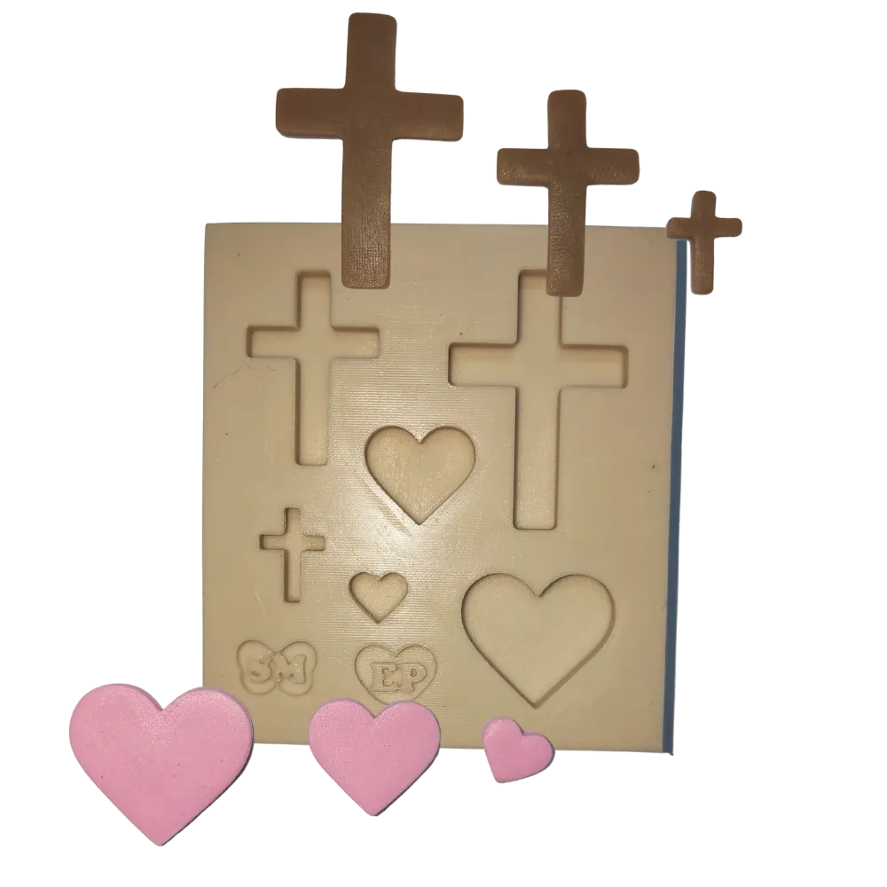 Molde de Silicone Trio Coração e Cruz - Cód 2414
