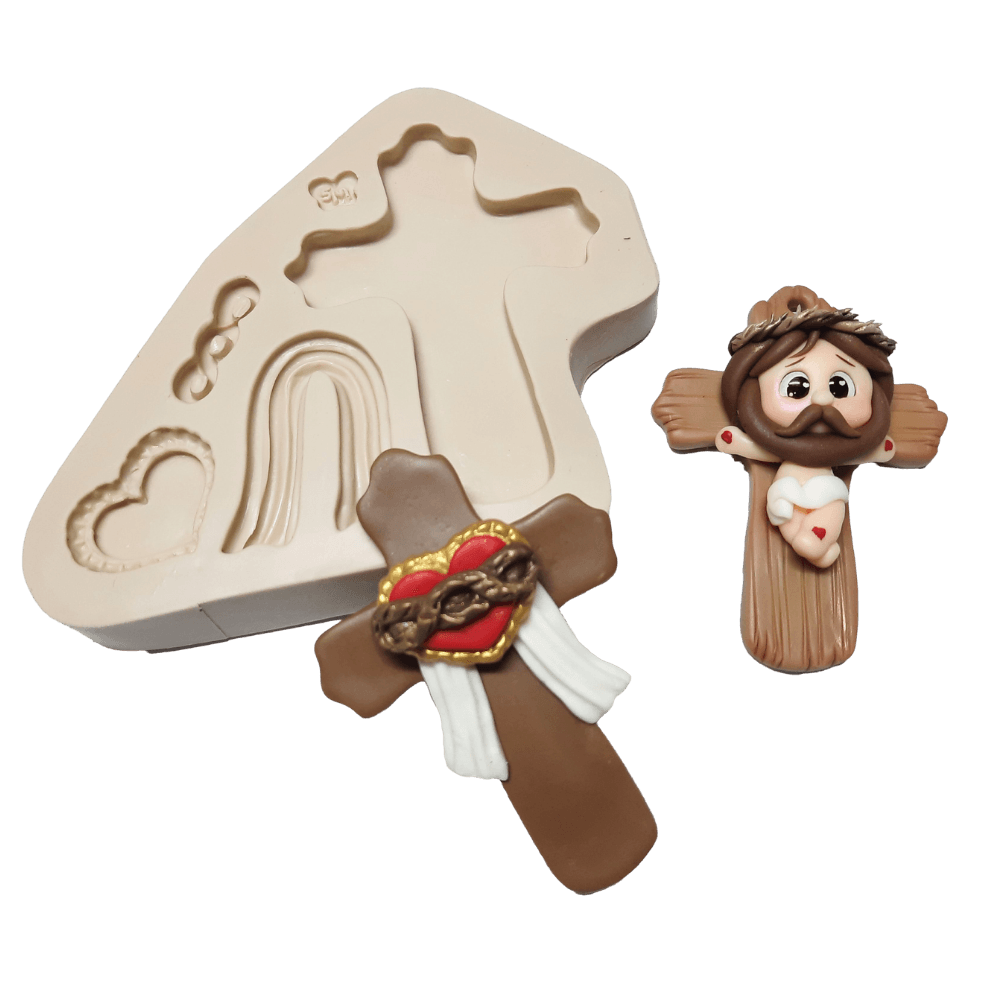 Molde de Silicone para Biscuit Cruz do Amor G - Cód 1023