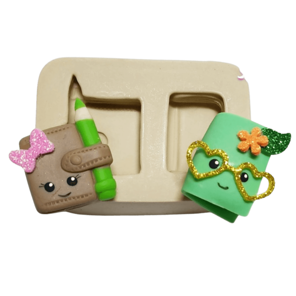 Molde de Silicone Kit Escolar modelo 2  Livro e Agenda c/ Lápis