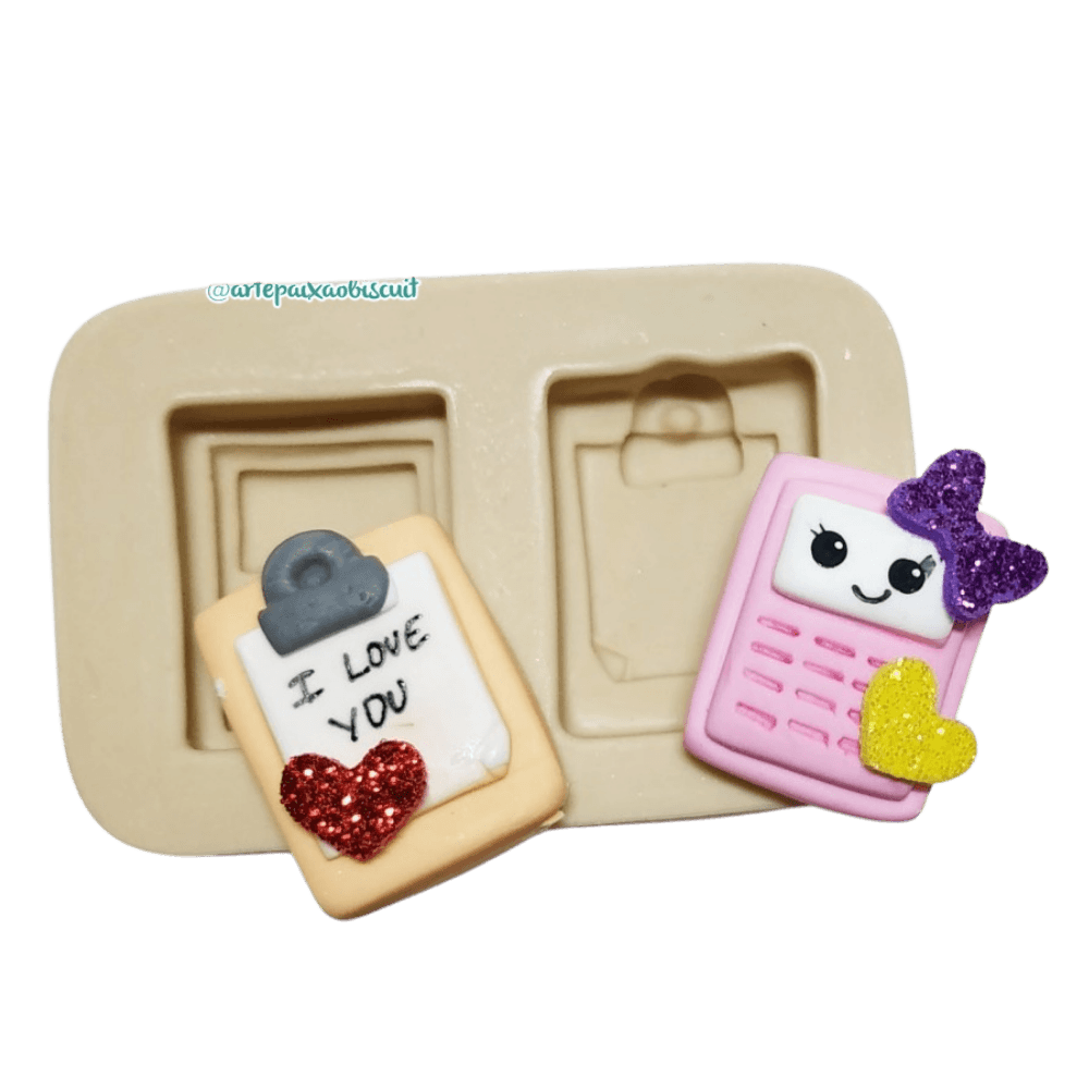 Molde de Silicone Kit Escolar modelo 3 (Prancheta e Calculadora) cód 512
