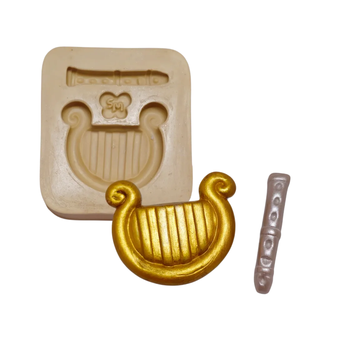 Molde de Silicone Instrumento Musical Paixão - Flauta e Harpa P - Cód 1210