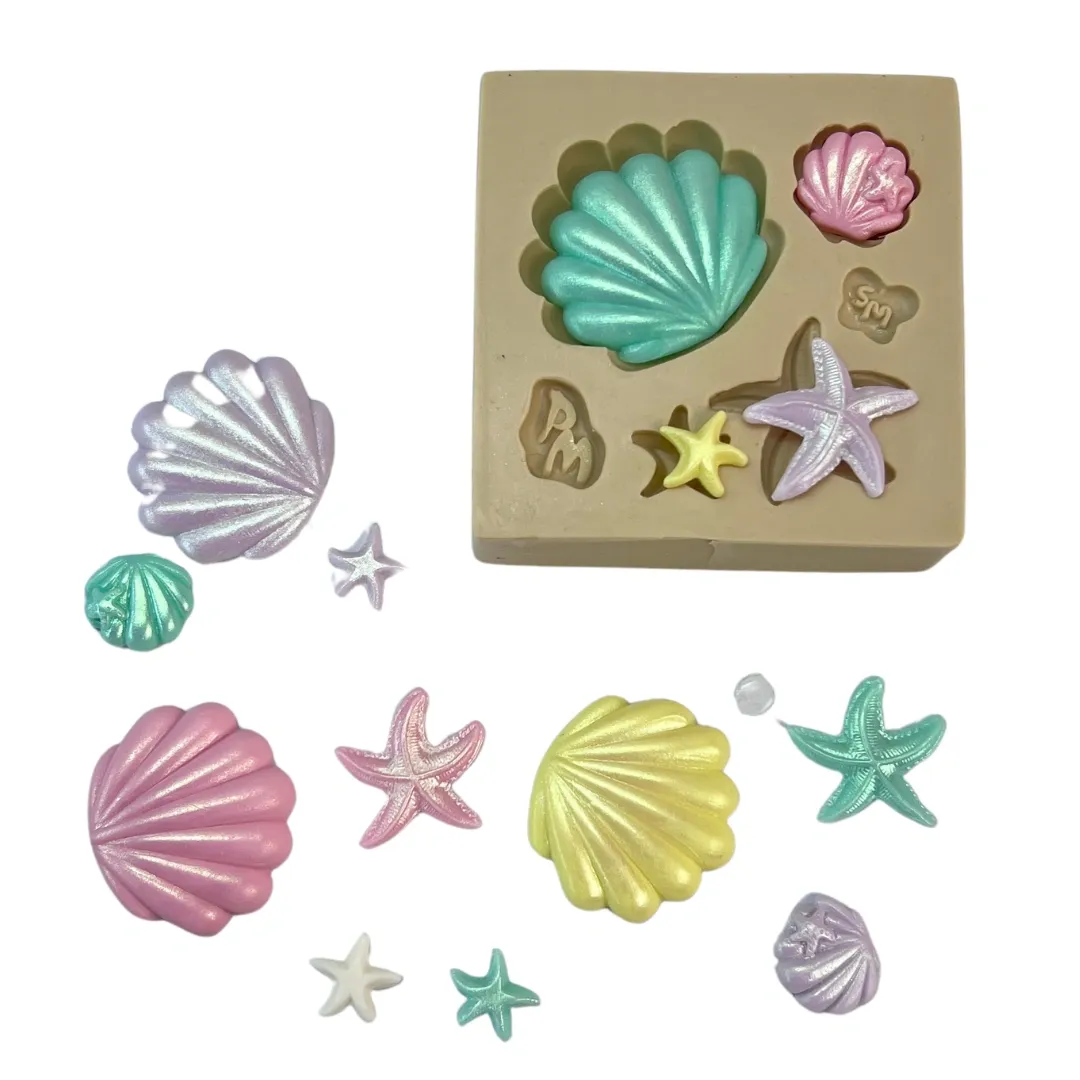 Molde de Silicone Mundo Marinho Apliques Conchas e Estrelas do Mar - Cód 2058