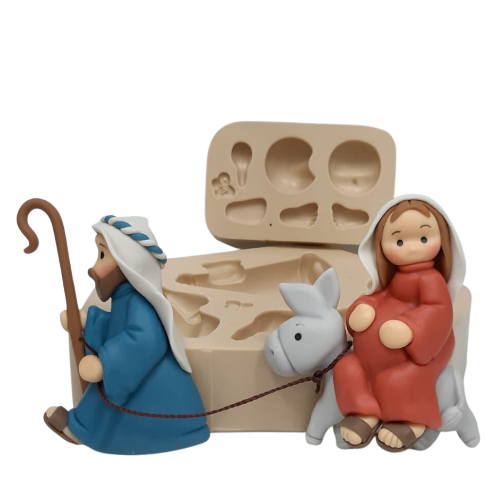 Molde de Silicone Sagrada Familia - Maria no Burrinho M - Cód 747